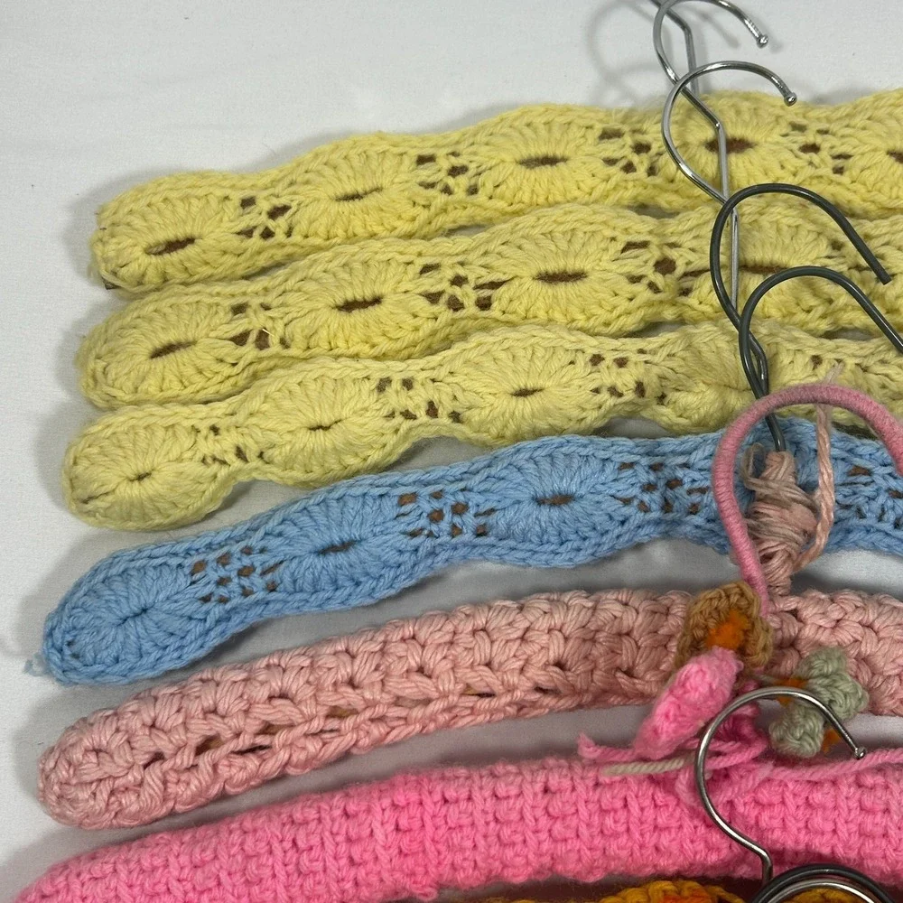 Vintage Handmade Crochet Clothes Hangers Yarn (9) Granny‎ Core Cottage Colorful